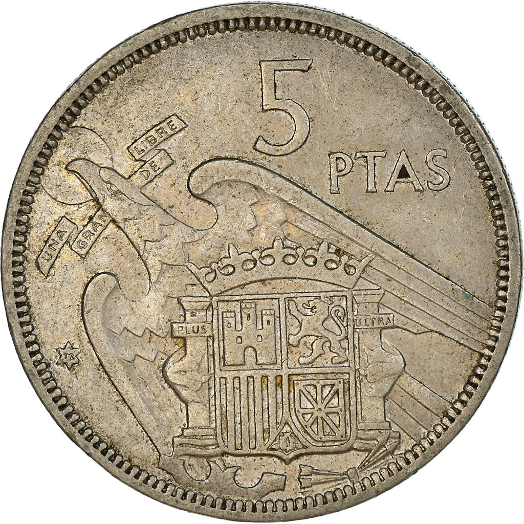 Moneta, Hiszpania, Caudillo and regent, 5 Pesetas, 1972, VF(30-35)