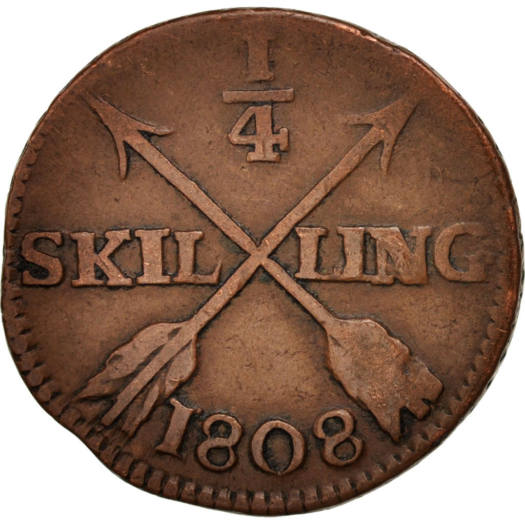 Münze, Schweden, Gustaf IV Adolf, 1/4 Skilling, 1808, S+, Kupfer, KM:564