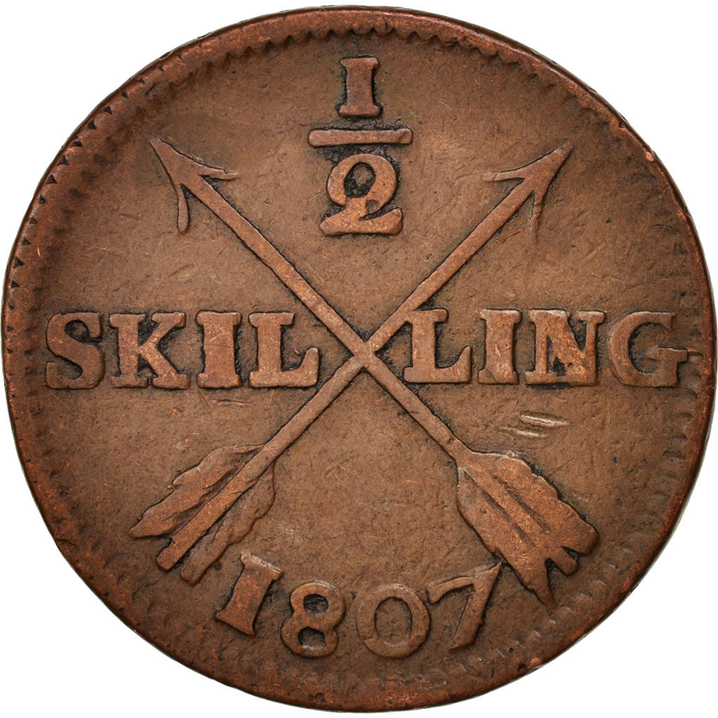 Moneta, Svezia, Gustaf IV Adolf, 1/2 Skilling, 1807, BB, Rame, KM:565