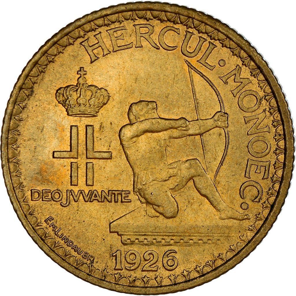 Coin, Monaco, Louis II, 2 Francs, 1926, Poissy, EF(40-45), Aluminum-Bronze
