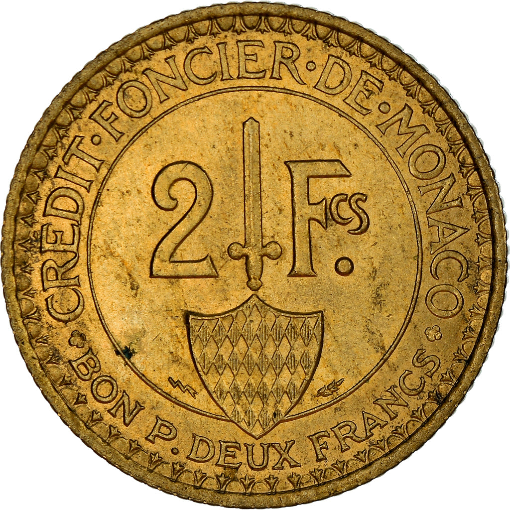 Coin, Monaco, Louis II, 2 Francs, 1926, Poissy, EF(40-45), Aluminum-Bronze