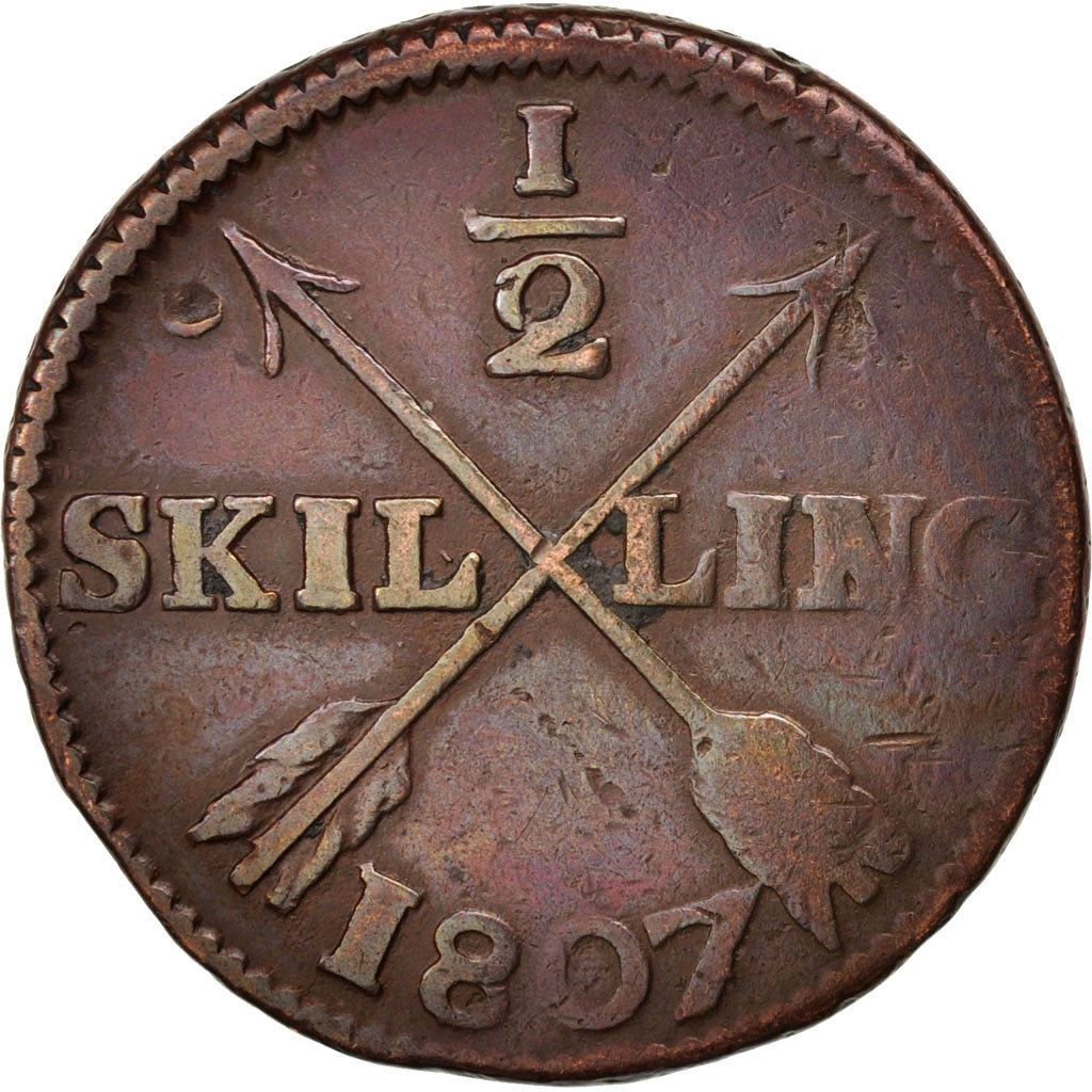 Schweden, Gustaf IV Adolf, 1/2 Skilling, 1807, VF(30-35), Copper, KM:565