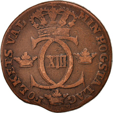 Moneda, Suecia, Carl XIII, 1/2 Skilling, 1815, BC+, Cobre, KM:590
