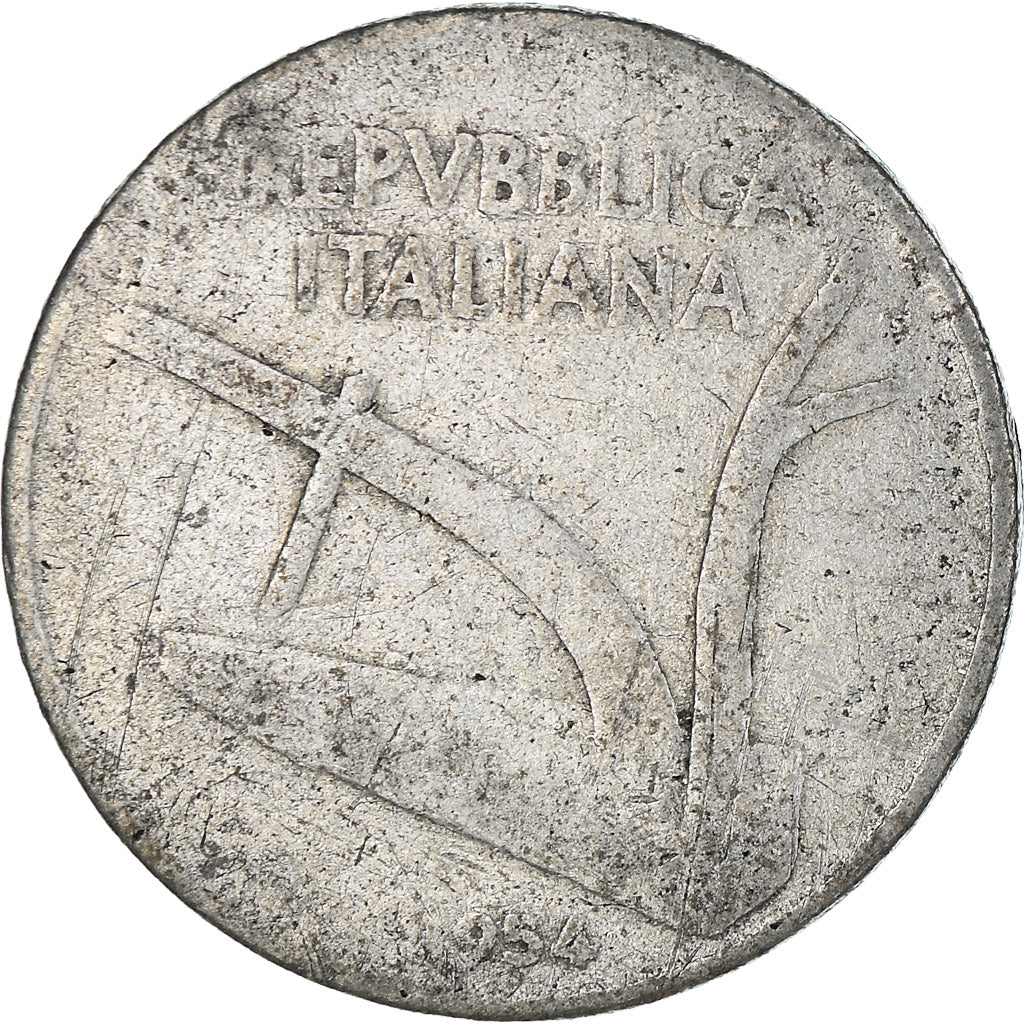 Moneta, Włochy, 10 Lire, 1954, Rome, F(12-15), Aluminium, KM:93