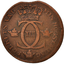 Moneda, Suecia, Carl XIII, 1/2 Skilling, 1816, BC+, Cobre, KM:590