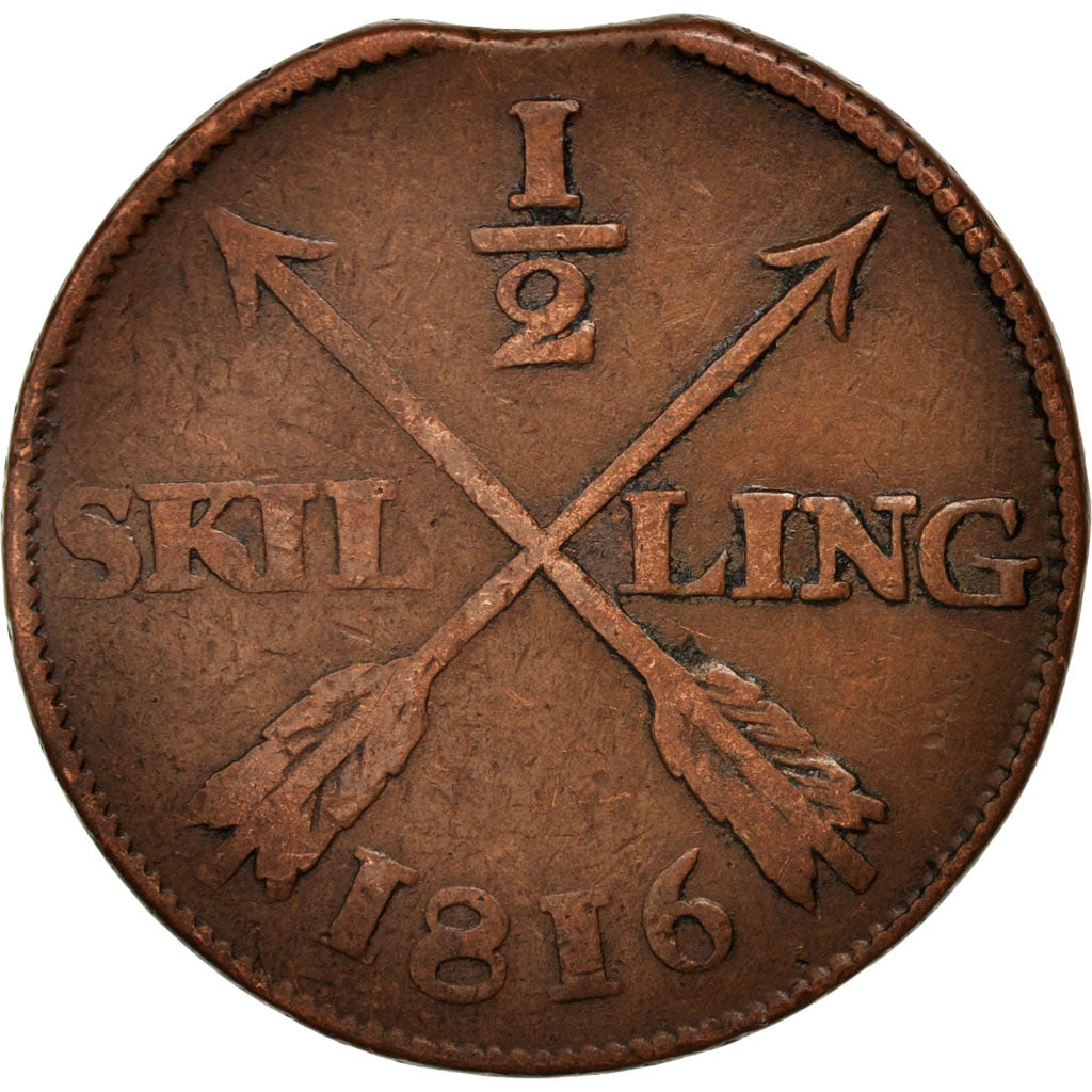 Münze, Schweden, Carl XIII, 1/2 Skilling, 1816, S+, Kupfer, KM:590