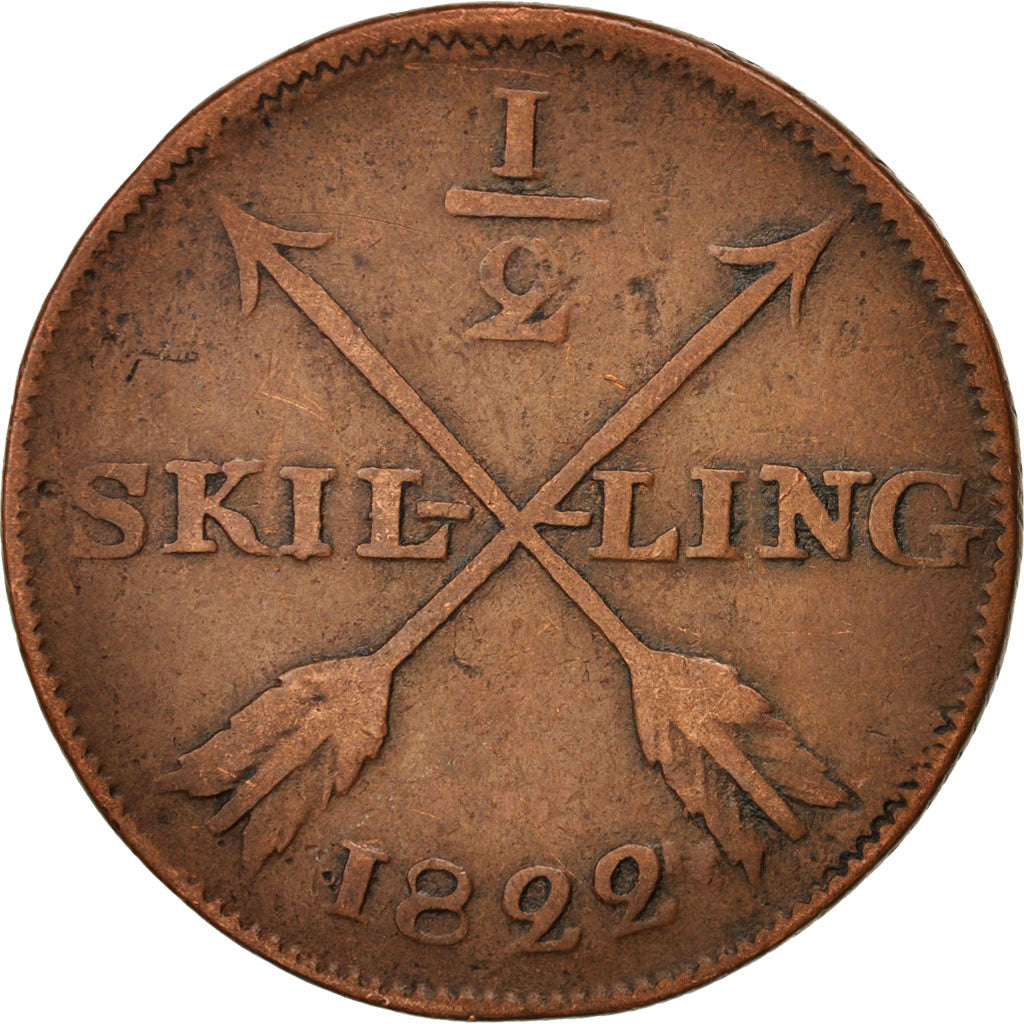 Münze, Schweden, Carl XIV Johan, 1/2 Skilling, 1822, S, Kupfer, KM:596