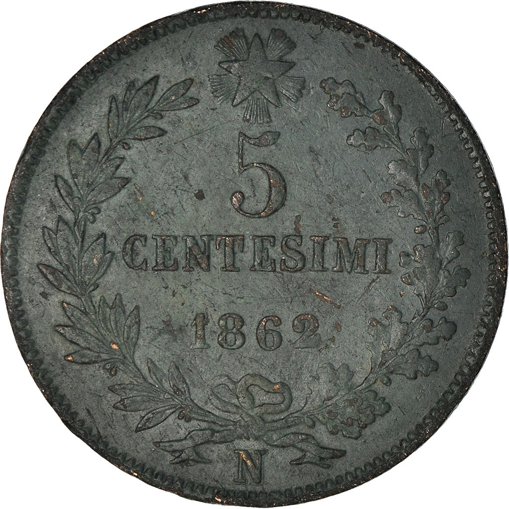 Coin, Italy, Vittorio Emanuele II, 5 Centesimi, 1862, Naples, VF(30-35), Copper
