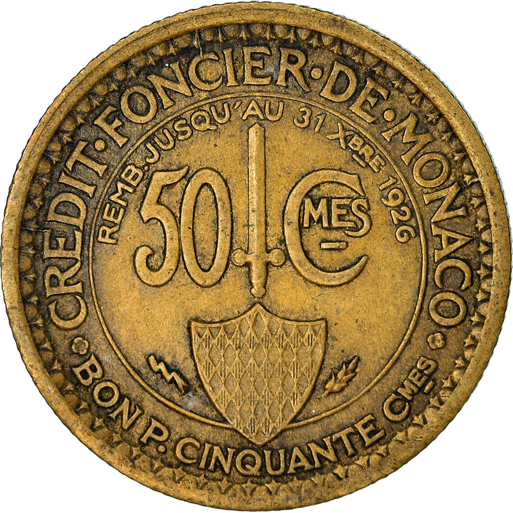 Coin, Monaco, Louis II, 50 Centimes, 1924, Poissy, VF(30-35), Aluminum-Bronze