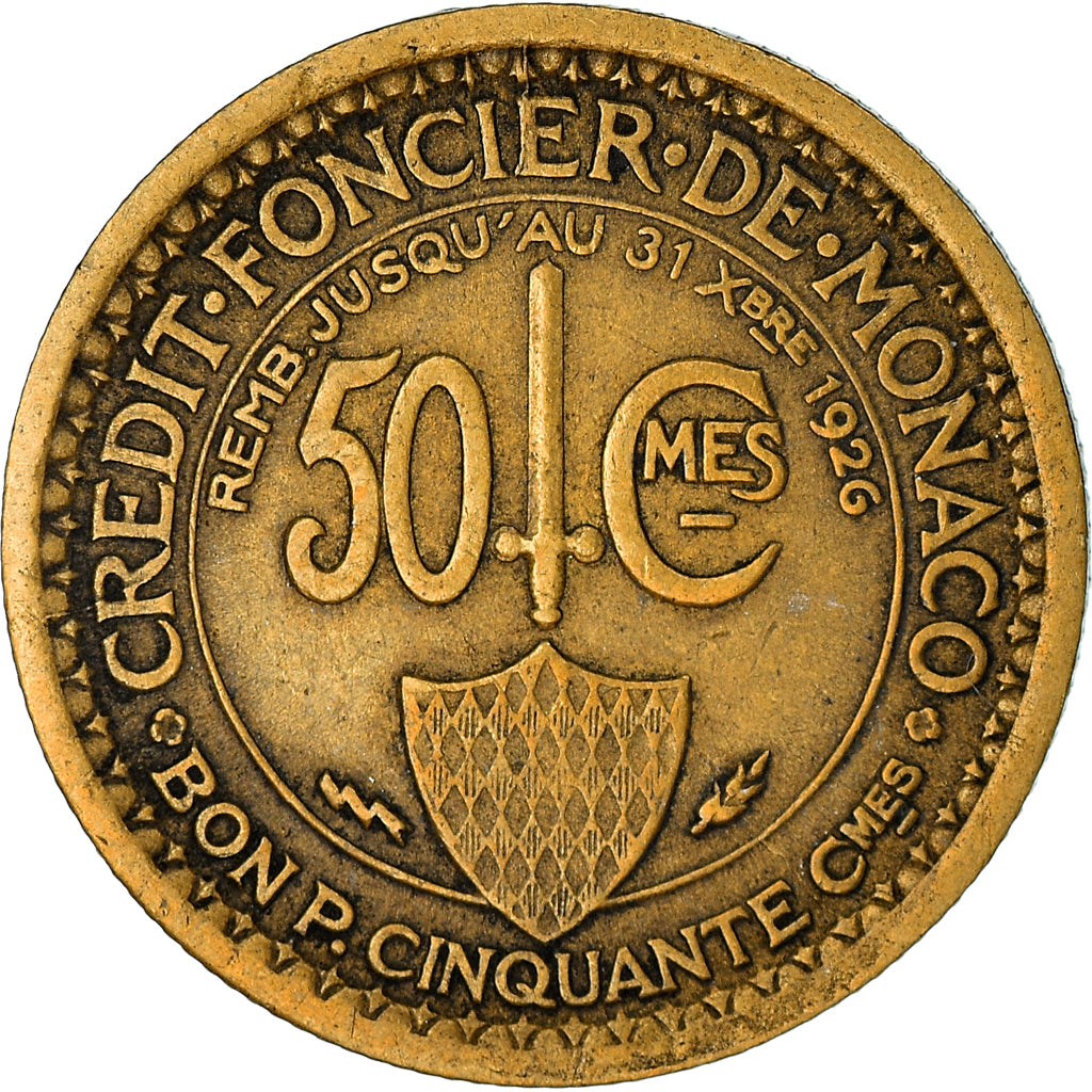 Coin, Monaco, Louis II, 50 Centimes, 1924, Poissy, VF(30-35), Aluminum-Bronze