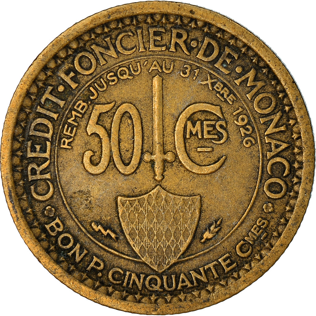 Coin, Monaco, Louis II, 50 Centimes, 1924, Poissy, VF(30-35), Aluminum-Bronze