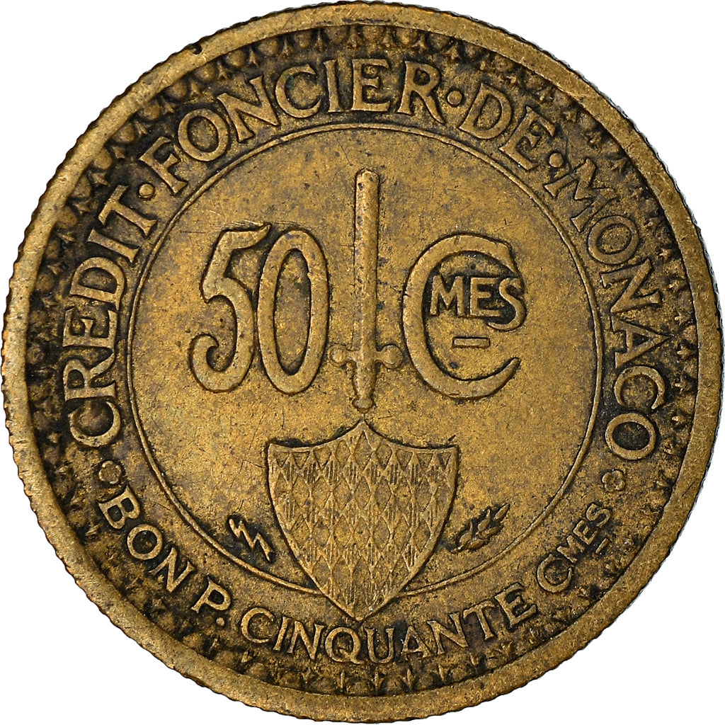 Coin, Monaco, Louis II, 50 Centimes, 1926, Poissy, VF(30-35), Aluminum-Bronze