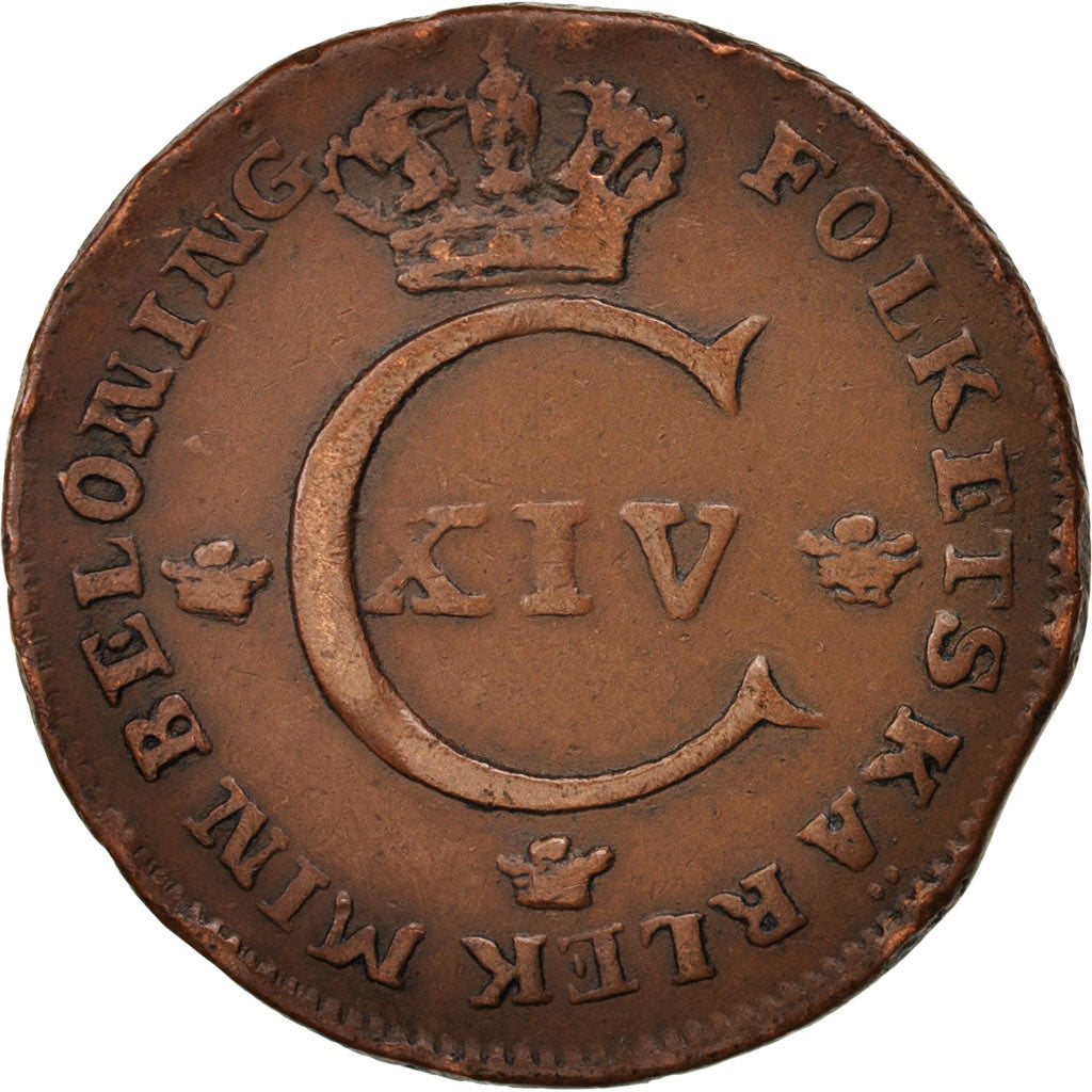 Moneta, Svezia, Carl XIV Johan, 1/2 Skilling, 1824, BB, Rame, KM:596