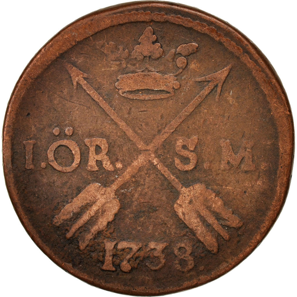 Coin, Sweden, Frederick I, Ore, S.M., 1738, VF(30-35), Copper, KM:416.1