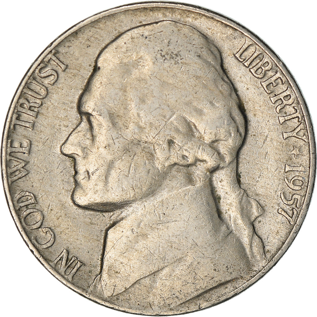 Monnaie, États-Unis, Jefferson Nickel, 5 Cents, 1957, U.S. Mint, Philadelphie
