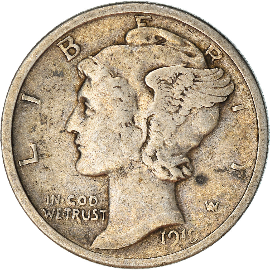 Coin, United States, Mercury Dime, Dime, 1919, U.S. Mint, Denver, VF(30-35)