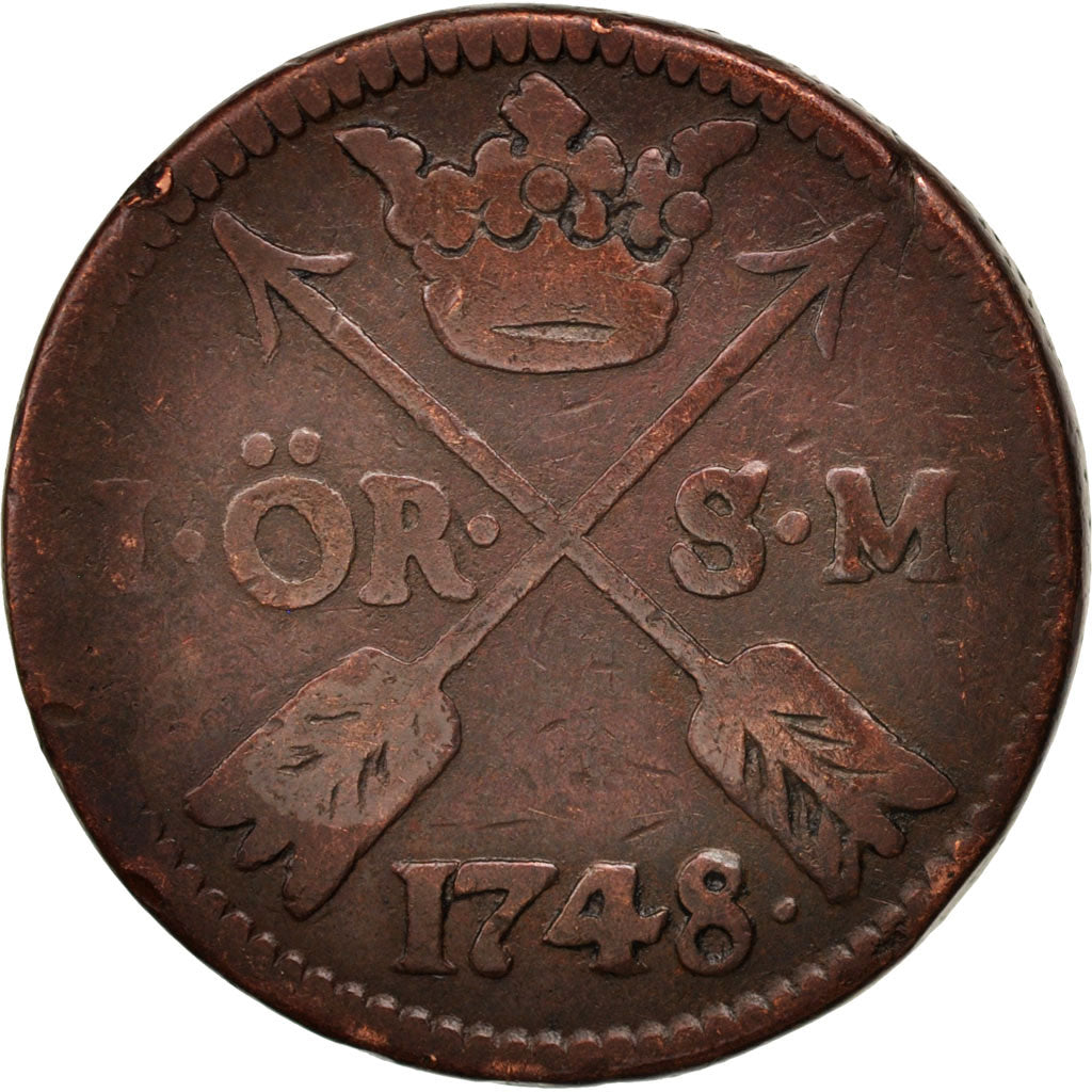 Moneta, Svezia, Frederick I, Ore, S.M., 1748, B+, Rame, KM:416.1