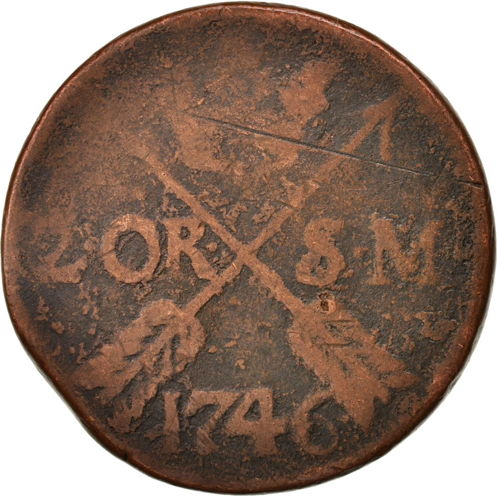 Svezia, Frederick I, 2 Ore, S.M., 1746, B, Rame, KM:437