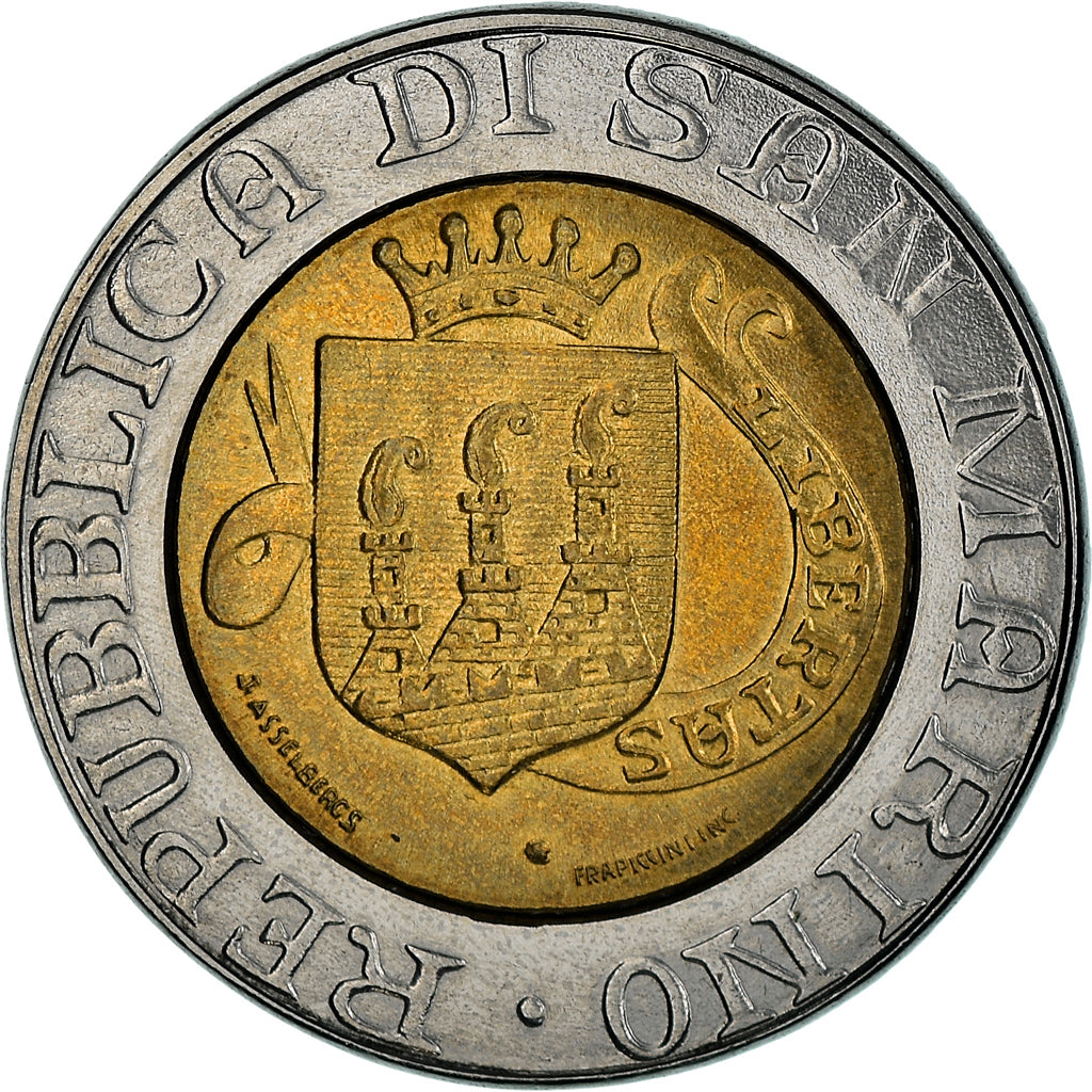 Moneda, San Marino, 500 Lire, 1989, SC, Bimetálico, KM:239