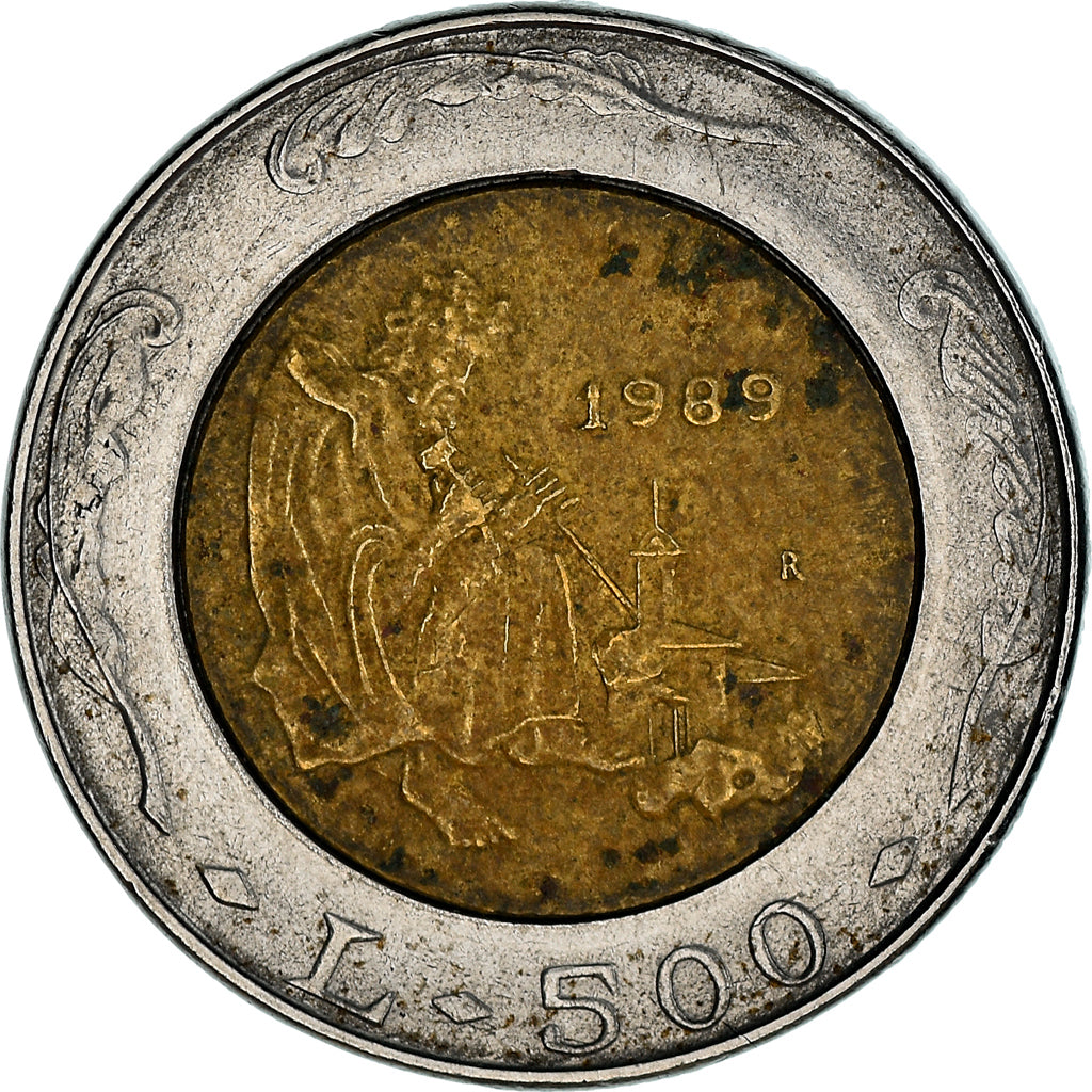 Moneda, San Marino, 500 Lire, 1989, BC+, Bimetálico, KM:239