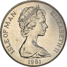 Moneda, Isla de Man, Elizabeth II, Crown, 1981, Pobjoy Mint, MBC, Cobre -