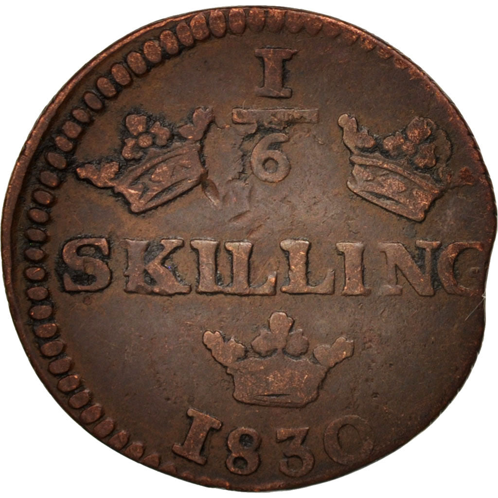 Svezia, Carl XIV Johan, 1/6 Skilling, 1830, BB, Rame, KM:625