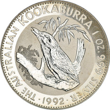 Moeda, Austrália, kookaburra 1992, 1 Dollar, 1992, 1 OZ,BU, MS(65-70), Prata