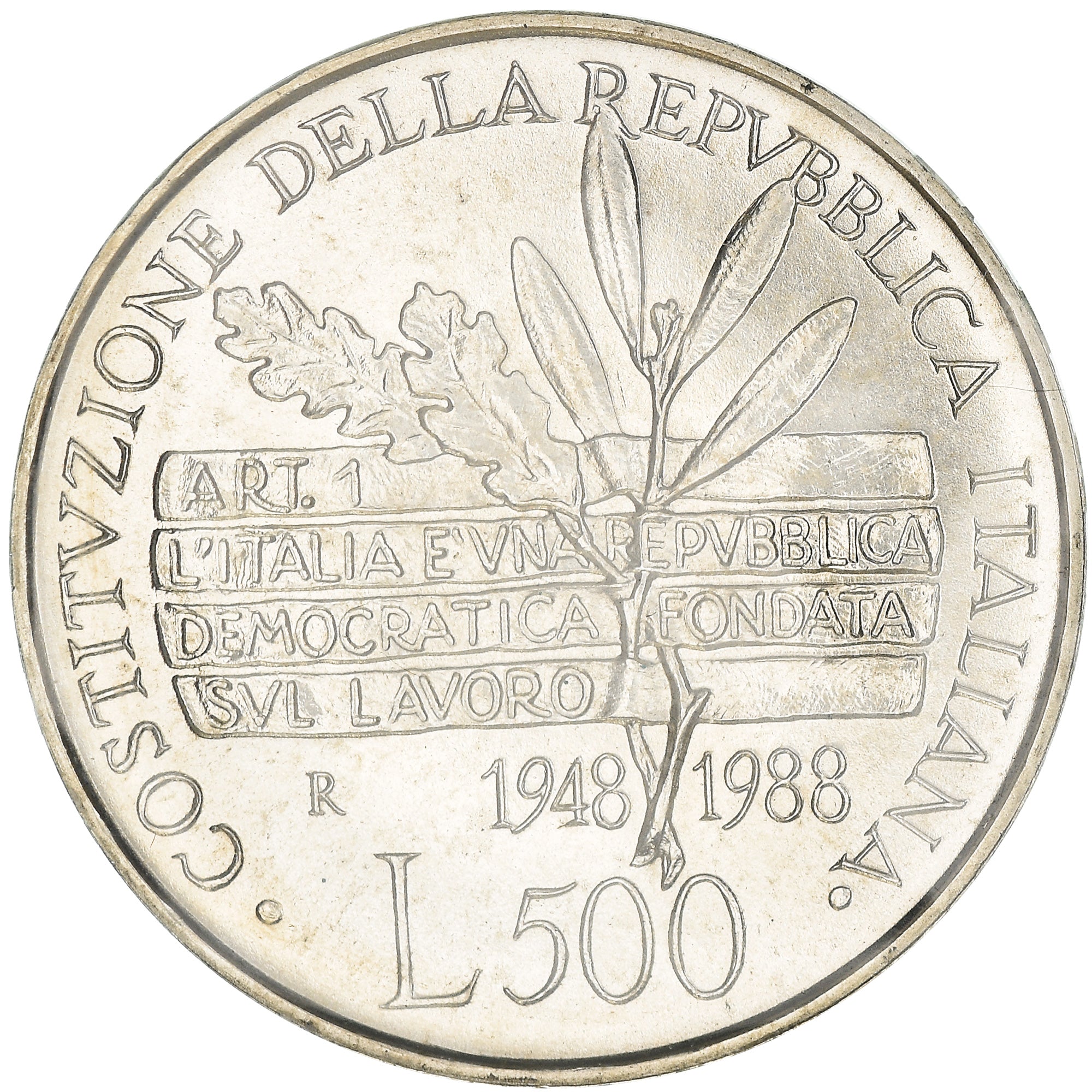 Coin, Italy, 500 Lire, 1988, Rome, MS(65-70), Silver, KM:126
