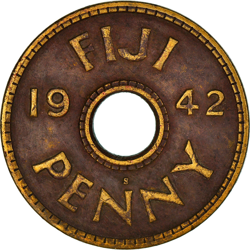 Coin, Fiji, George VI, Penny, 1942, AU(50-53), Brass, KM:7a