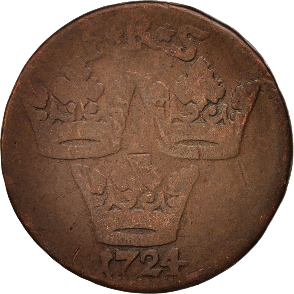 Schweden, Frederick I, Ore, K.M., 1724, AG(3), Copper, KM:383.1
