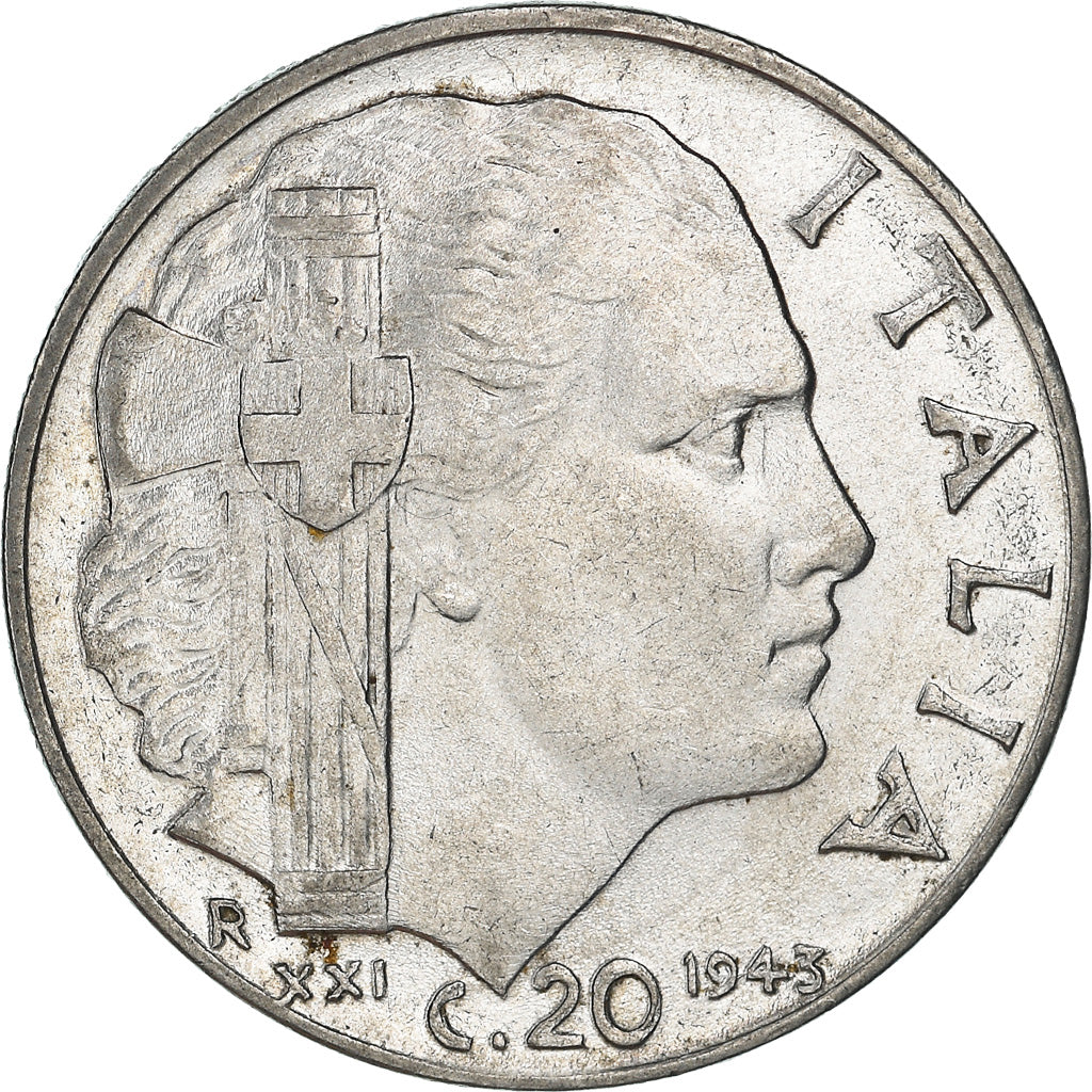 Moneta, Italia, Vittorio Emanuele III, 20 Centesimi, 1943, Rome, MB, Acciaio