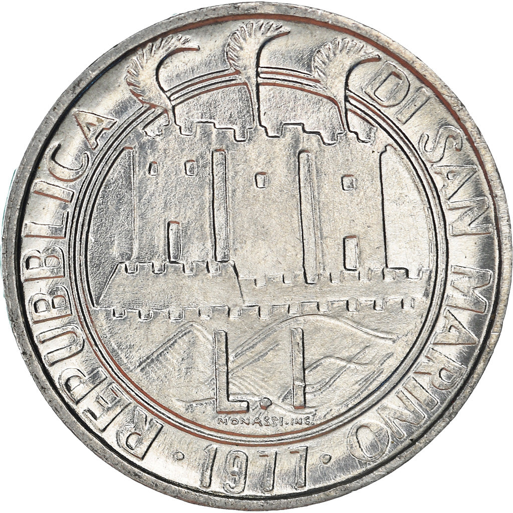 Munten, San Marino, Lira, 1977, PR, Aluminium, KM:63