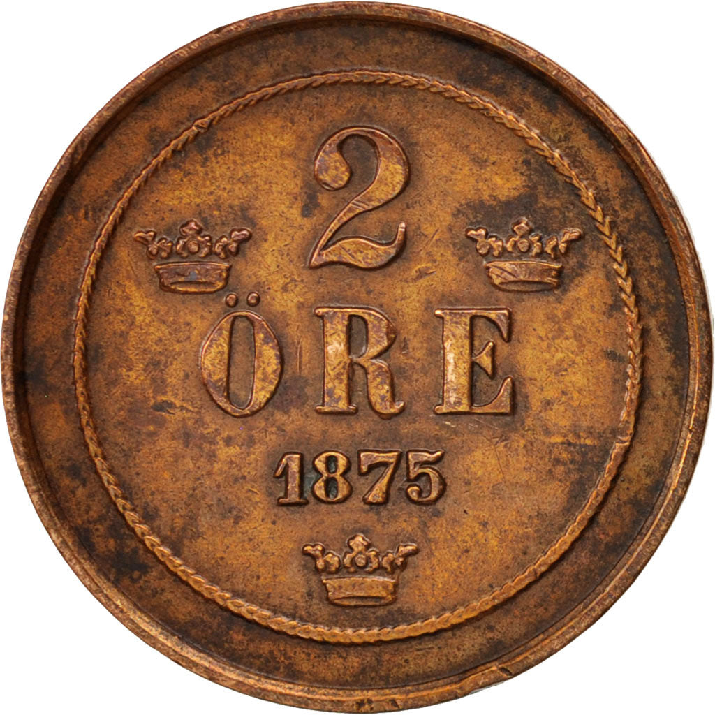 Münze, Schweden, Oscar II, 2 Öre, 1875, SS, Bronze, KM:735