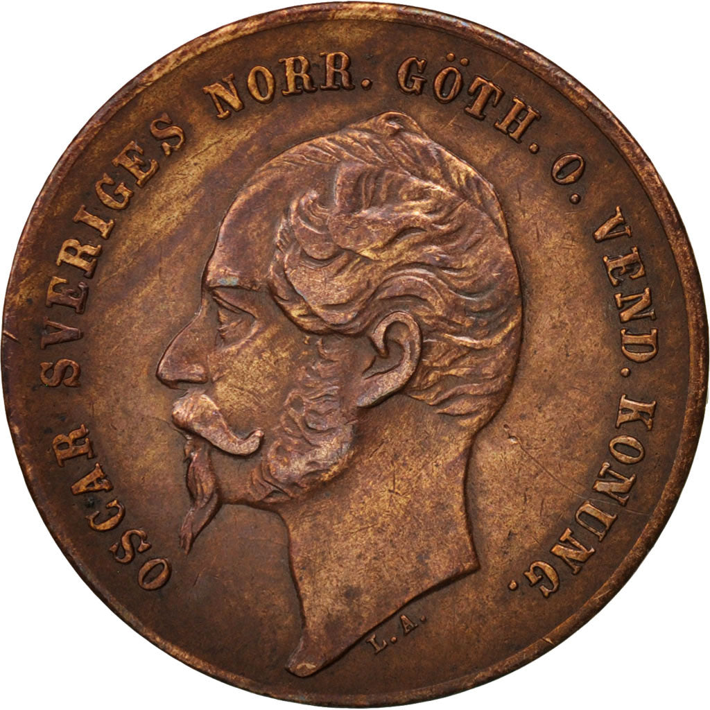 Münze, Schweden, Oscar I, 2 Öre, 1858, SS, Bronze, KM:688