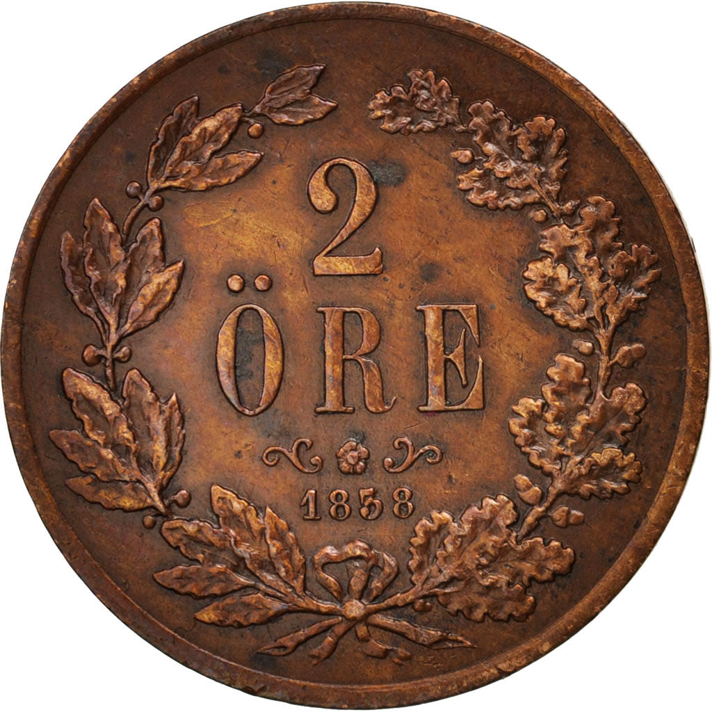 Münze, Schweden, Oscar I, 2 Öre, 1858, SS, Bronze, KM:688