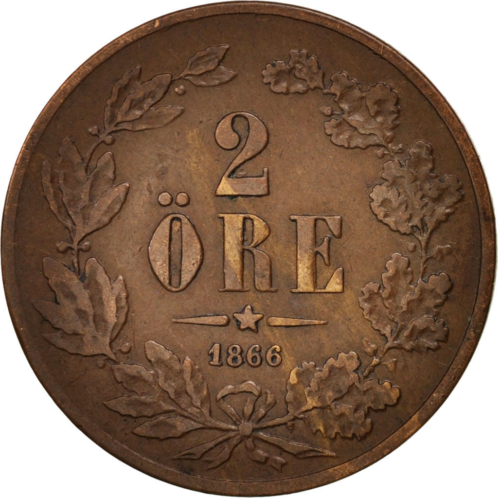 Svezia, Carl XV Adolf, 2 Öre, 1866, MB, Bronzo, KM:706