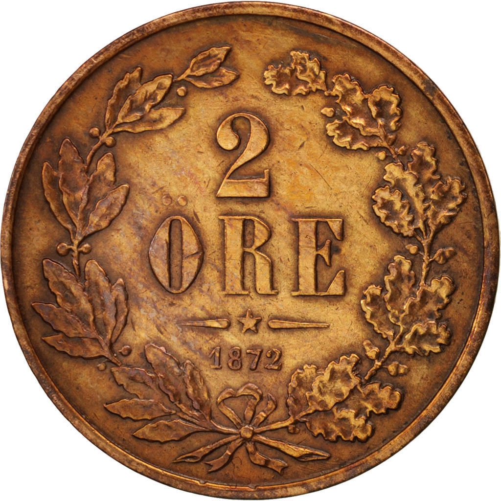 Svezia, Carl XV Adolf, 2 Öre, 1872, BB, Bronzo, KM:706