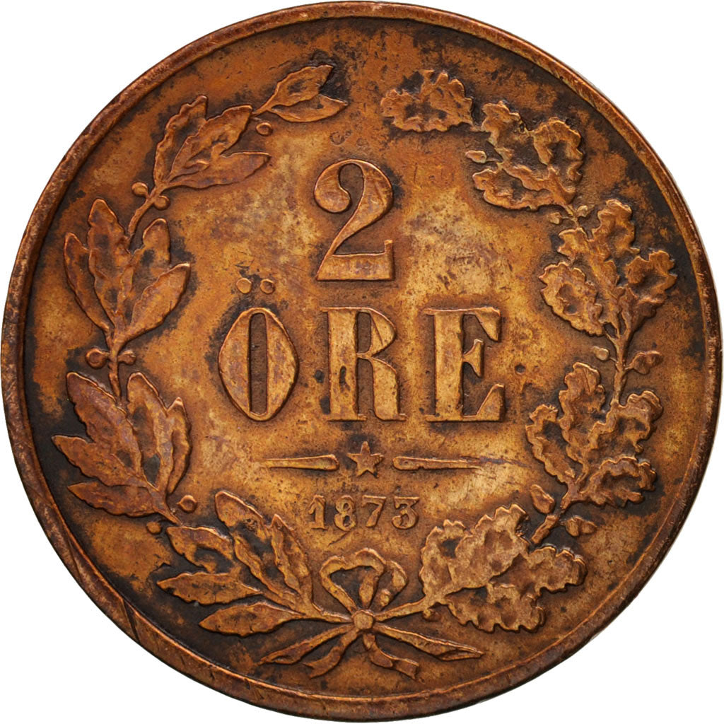 Svezia, Oscar II, 2 Öre, 1873, MB+, Bronzo, KM:729