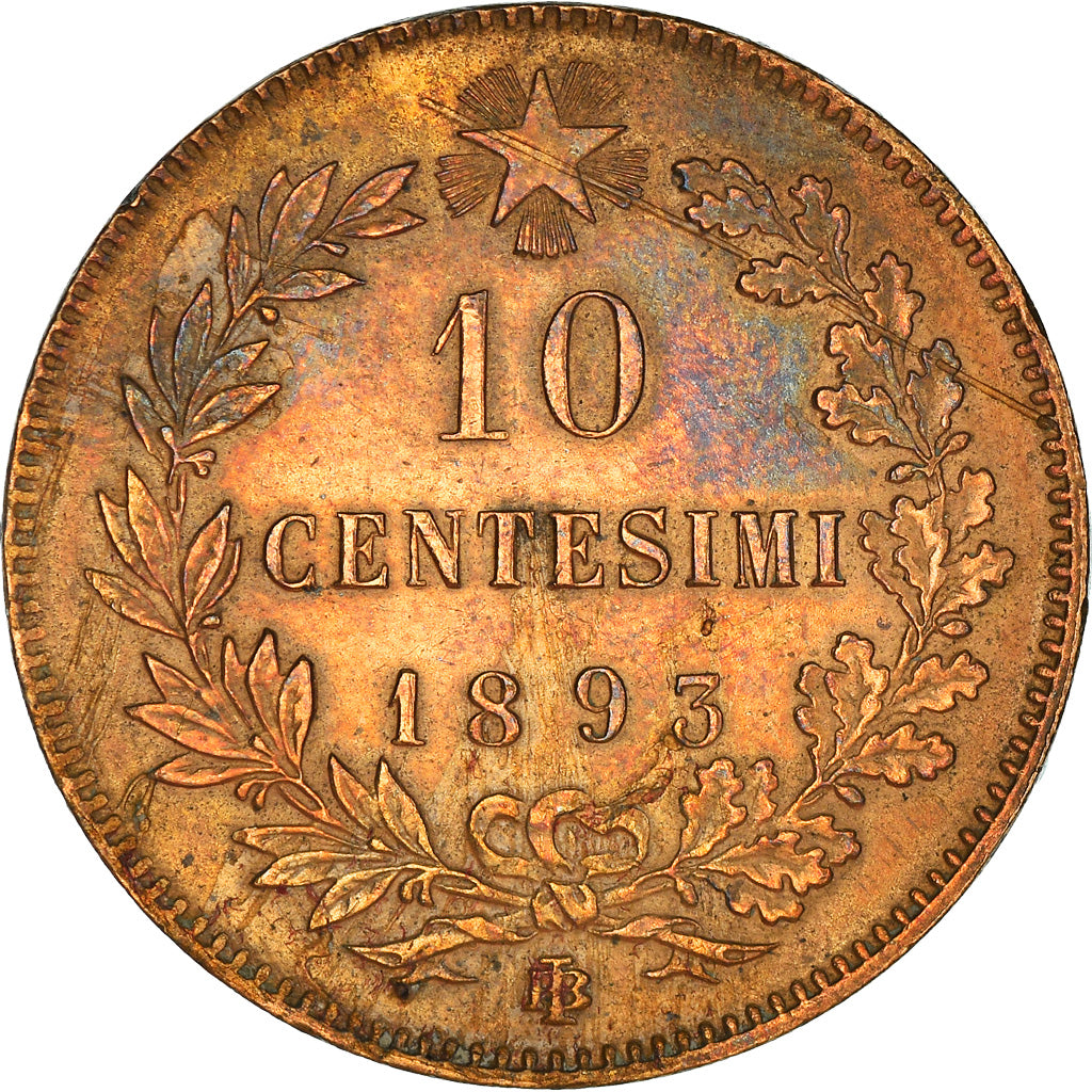 Moneta, Włochy, Umberto I, 10 Centesimi, 1893, Birmingham, AU(50-53), Miedź