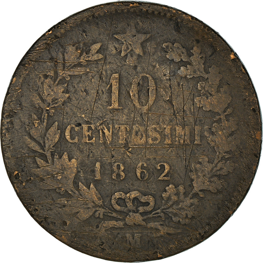 Coin, Italy, Vittorio Emanuele II, 10 Centesimi, 1862, Milan, VF(20-25), Copper