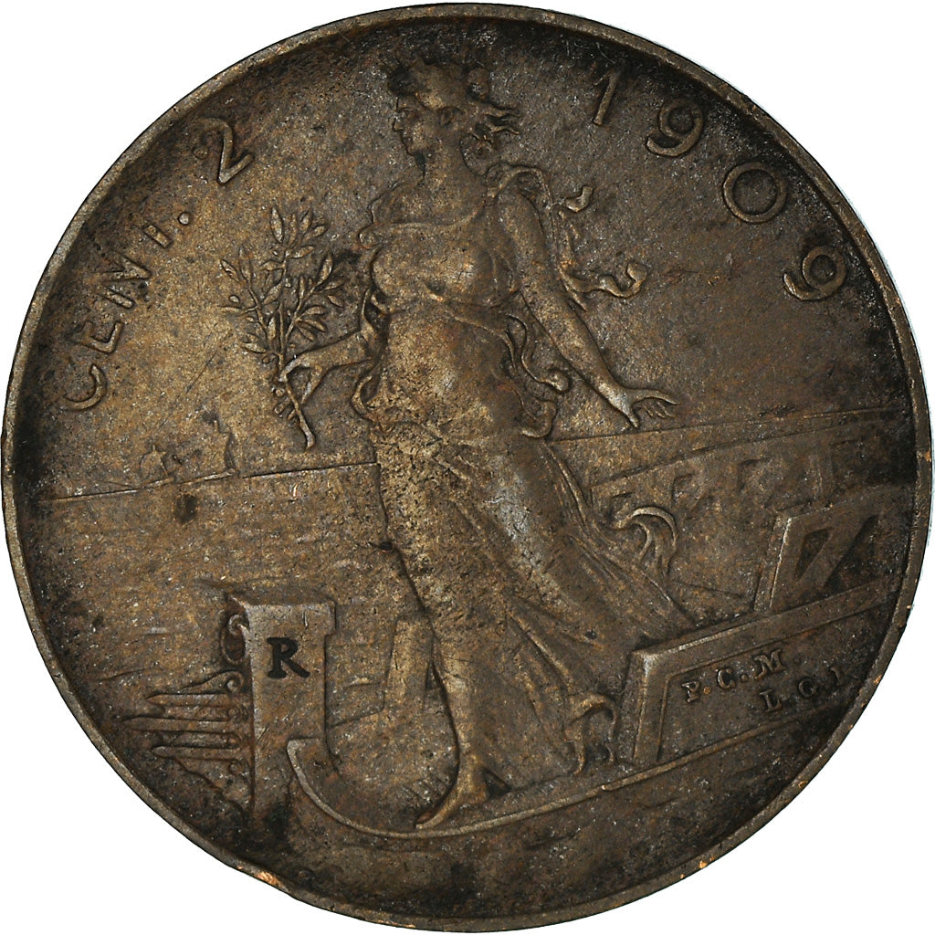 Coin, Italy, Vittorio Emanuele III, 2 Centesimi, 1909, Rome, VF(20-25), Bronze