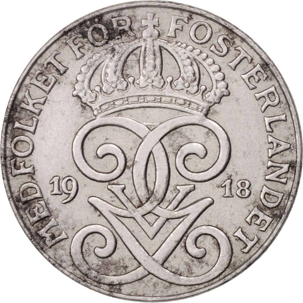 Svezia, Gustaf V, 2 Öre, 1918, BB, Ferro, KM:790