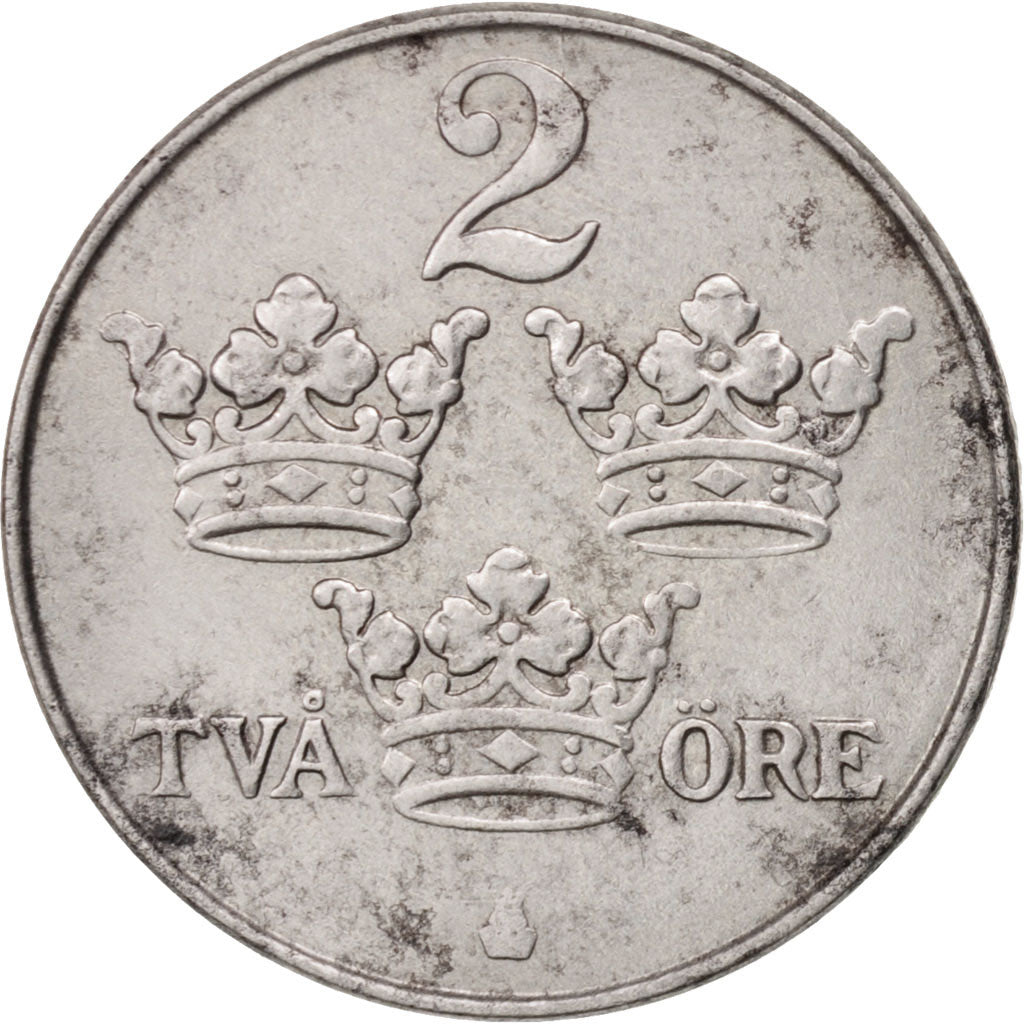 Svezia, Gustaf V, 2 Öre, 1918, BB, Ferro, KM:790