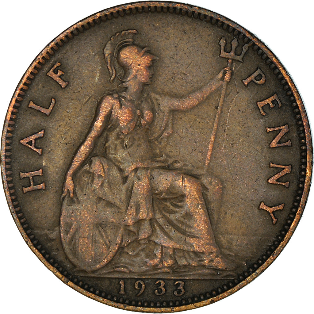 Coin, Great Britain, George V, 1/2 Penny, 1933, VF(30-35), Bronze, KM:837