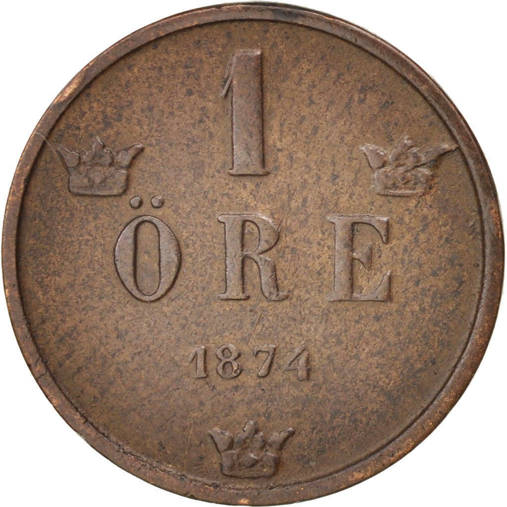 Svezia, Oscar II, Ore, 1874, BB, Bronzo, KM:734