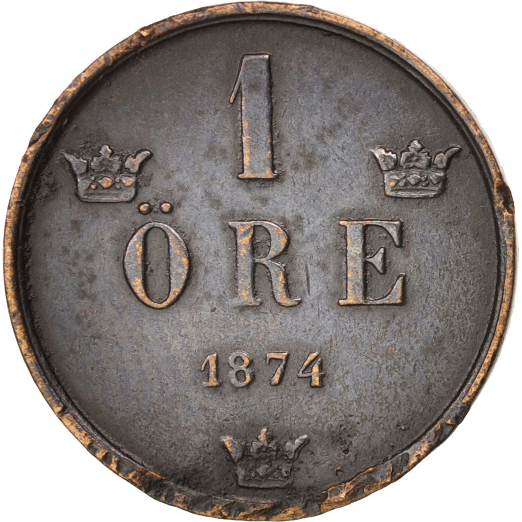 Svezia, Oscar II, Ore, 1874, MB+, Bronzo, KM:734