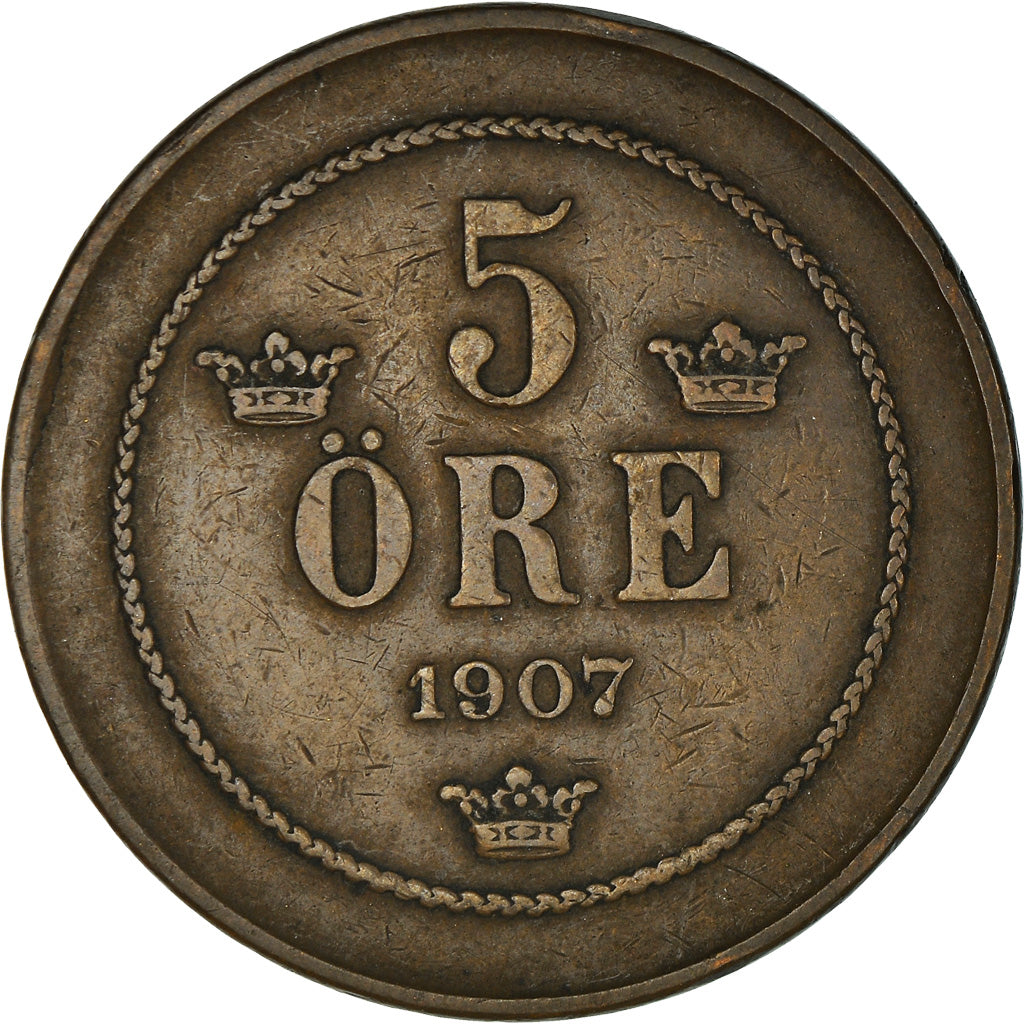 Monnaie, Suède, Oscar II, 5 Öre, 1907, TTB, Bronze, KM:770