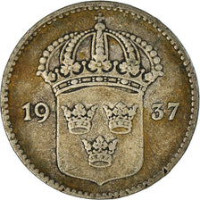 Munten, Zweden, Gustaf V, 10 Öre, 1937, ZF, Zilver, KM:780