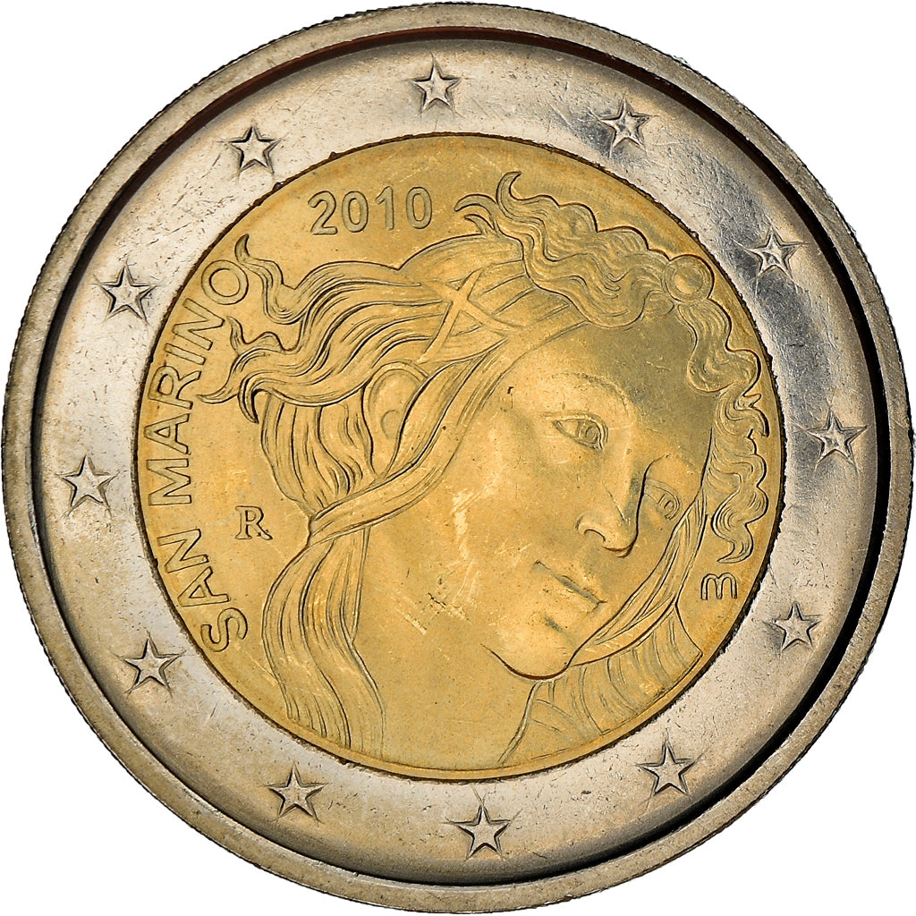 San Marino, 2 Euro, Sandro Botticelli, 2010, MS(63), Bi-Metallic, KM:New