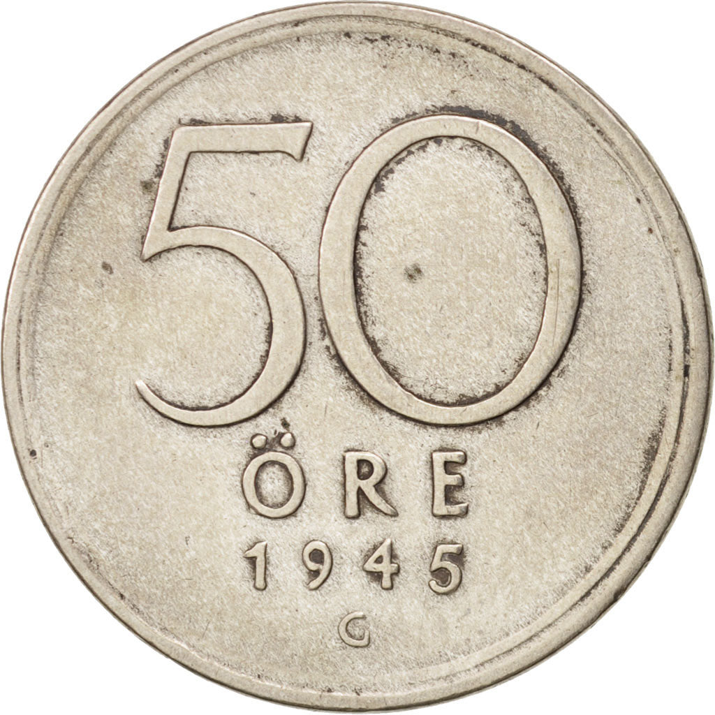 Münze, Schweden, Gustaf V, 50 Öre, 1945, SS, Silber, KM:817